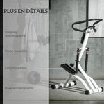 Stepper avec guidon 12 niveaux de résistance réglables, écran LCD, 2 roues et pédales antidérapantes, blanc et noir