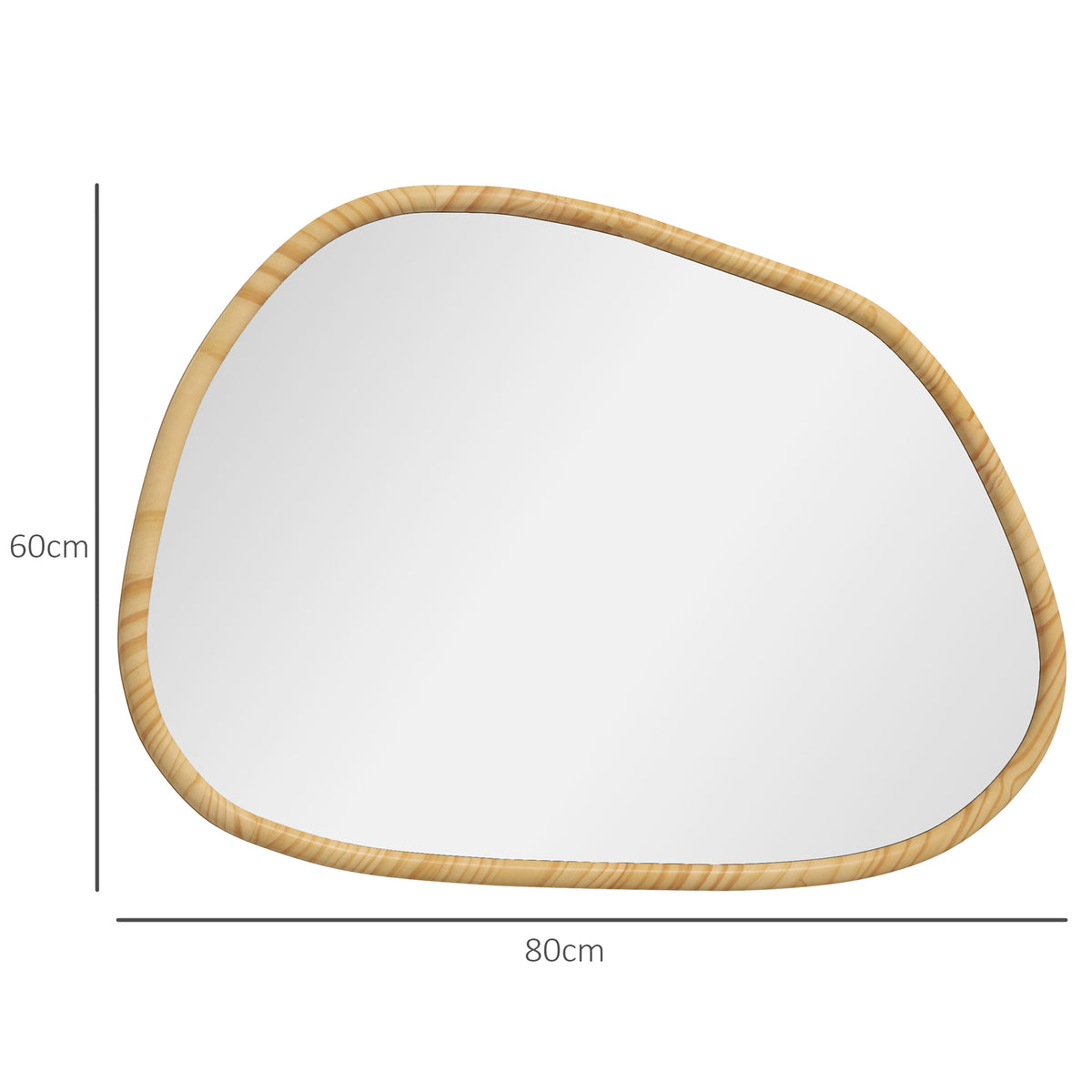 Miroir mural miroir décoratif forme organique avec cadre en bois horizontal ou vertical 80 x 60 cm naturel