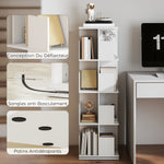 Draaibare boekenkast met 4 niveaus, opbergrek met 16 vakken, 39 x 39 x 128,3 cm, wit