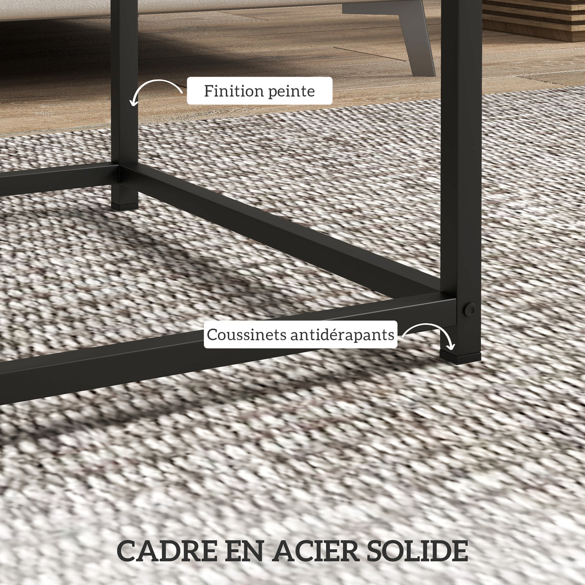 Lot de 2 tables gigognes tables basses carrées tables de salon cadre en acier et plateaux en panneaux de particules