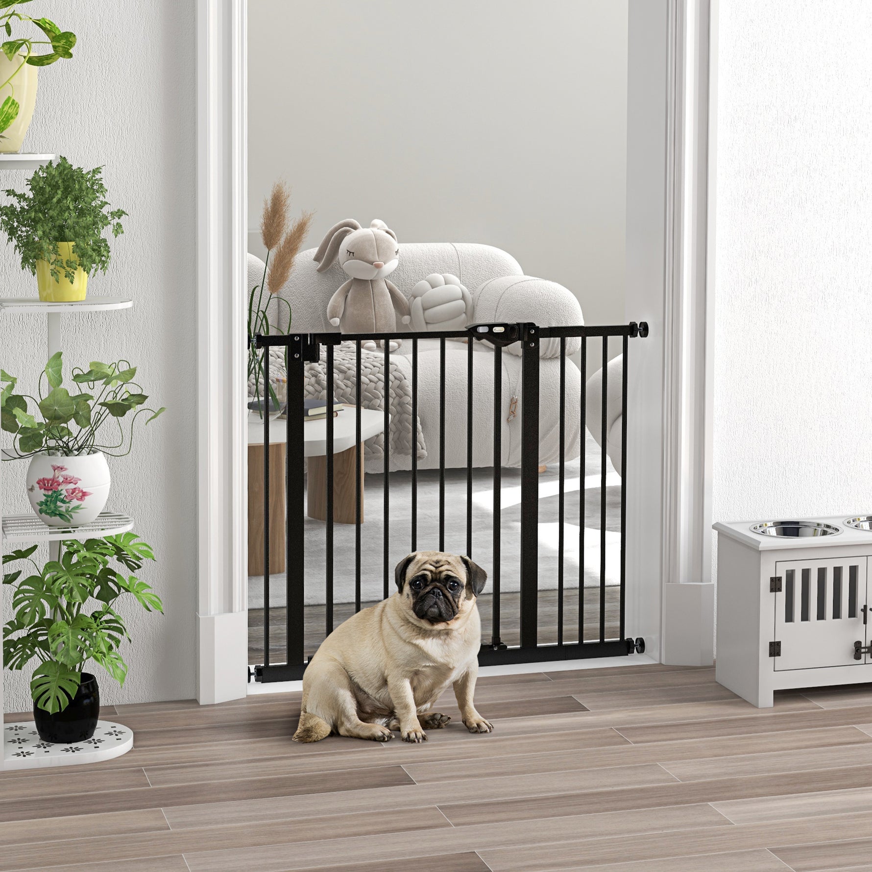 Barrière de sécurité animaux porte fermeture automatique système de double verrouillage sans perçage 1 extension noir