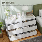 Commode 6 tiroirs meuble de rangement sans poignées design minimaliste 120 x 39 x 75 cm blanc