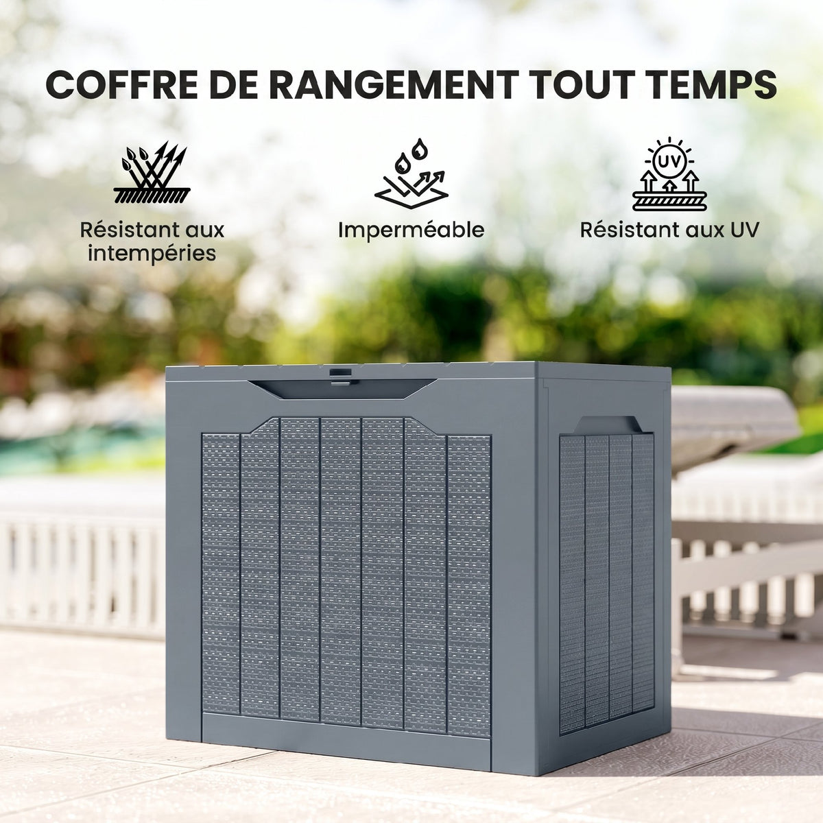 Coffre de Rangement Extérieur 97L avec Poignées Encastrées, Malle de Rangement Extérieur Étanche, 56x41x50cm, Gris Clair
