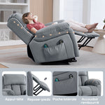 Fauteuil releveur électrique avec fonction massage et chaleur inclinaison réglable revêtement synthétique tissu gris