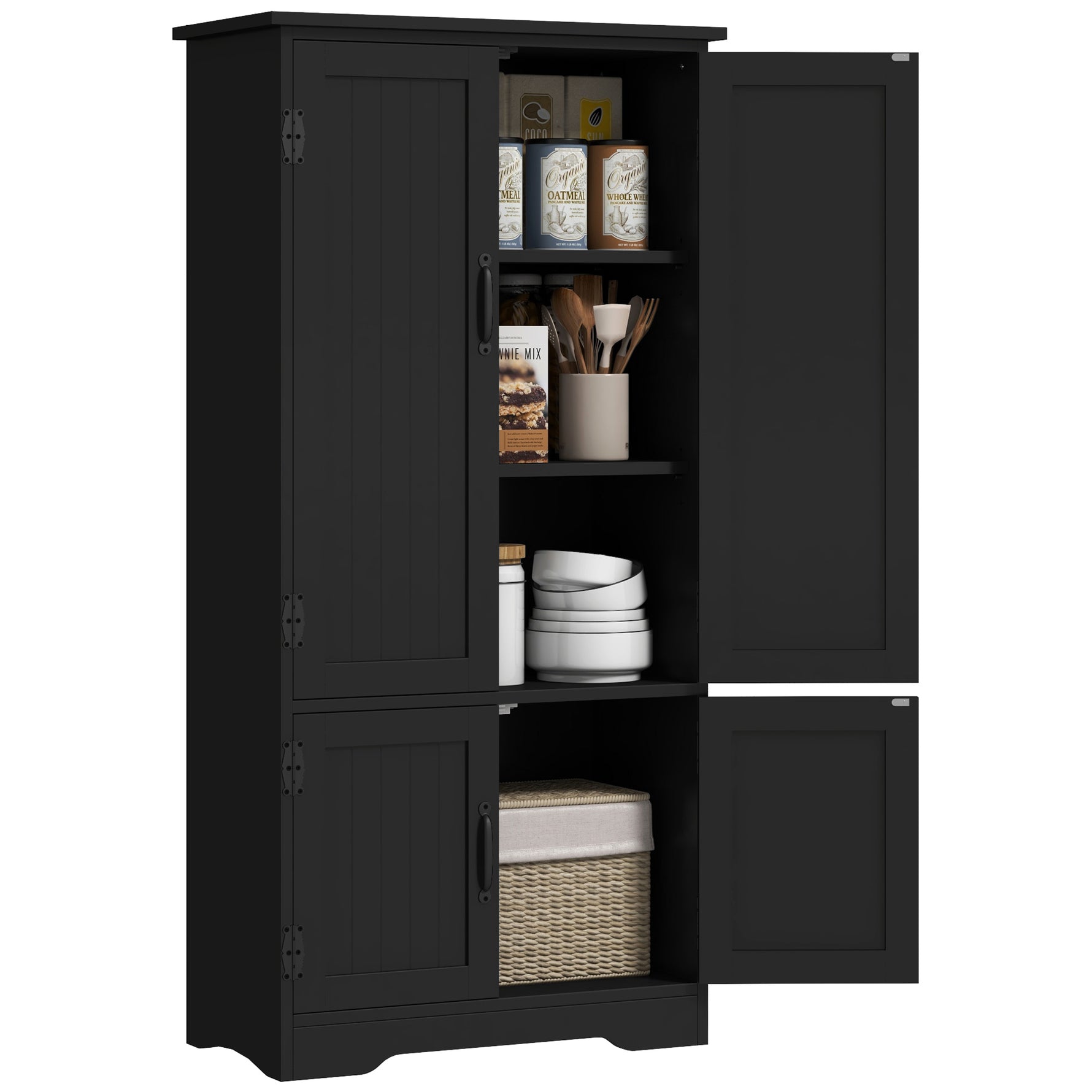 Buffet de cuisine armoire de cuisine contemporaine multi-rangements 2 placards 3 étagères 60 x 30 x 123 cm noir