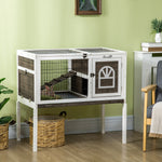 Clapier à lapins cage lapin intérieur, avec bac amovible, 2 portes verrouillables, échelle, 90 x 53 x 87 cm, café