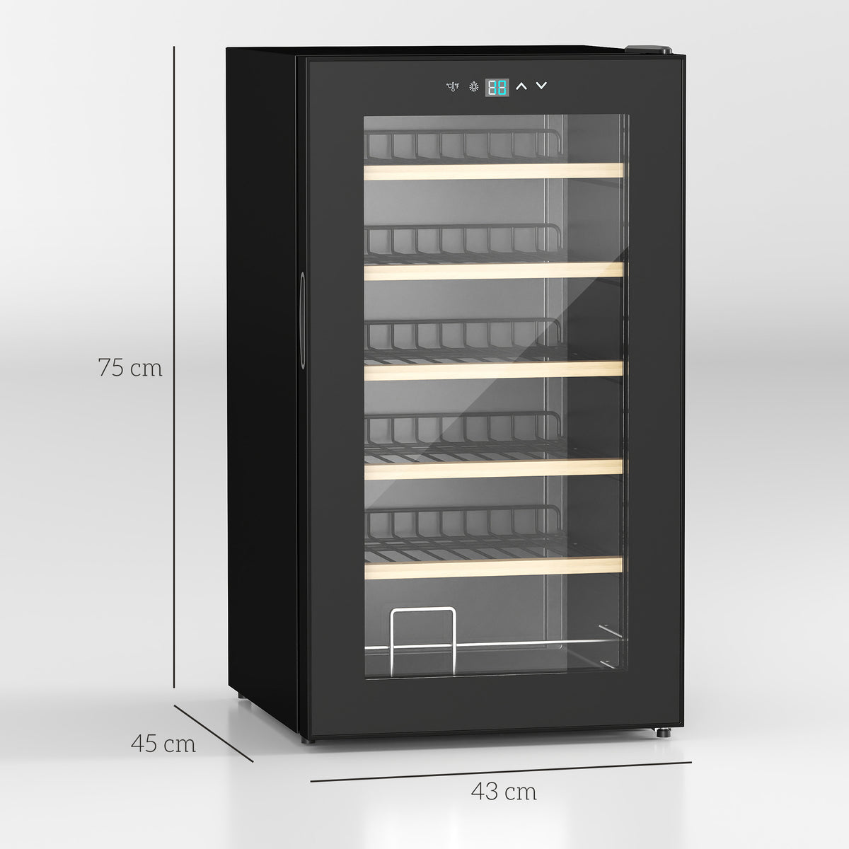 Vinoteca 24 botellas 65L de alto rendimiento, temperatura regulable 5-20°, con luz LED, panel de control táctil, negro