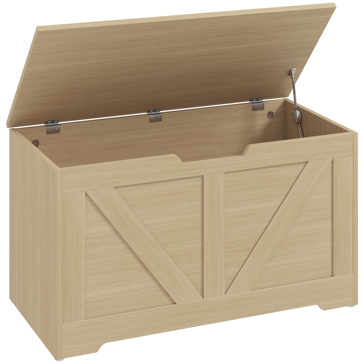 Coffre de rangement, banc de rangement avec couvercle rabattable et charnières de sécurité, 80 x 40 x 45 cm, bois naturel