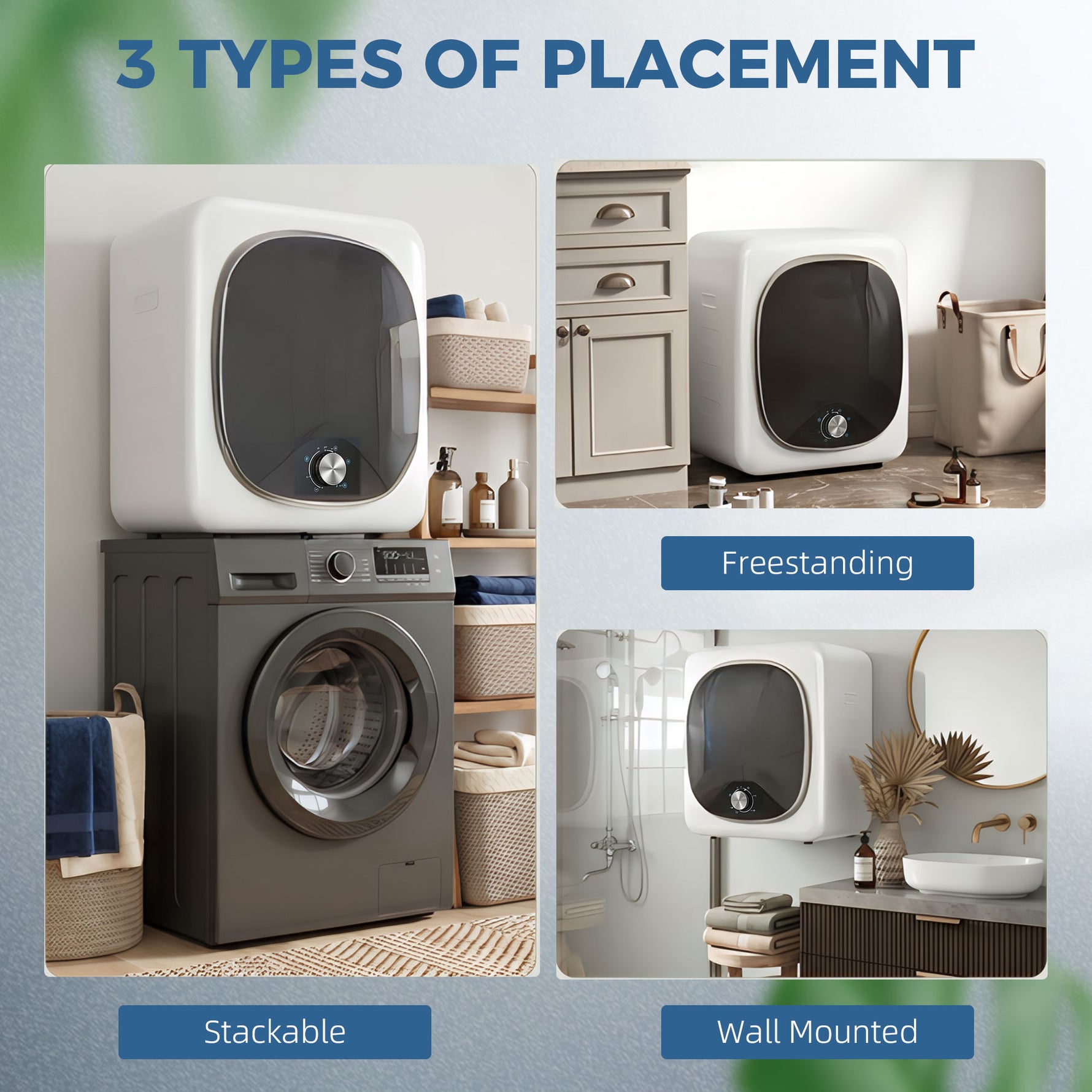 Sèche linge à évacuation électrique 800 W 4 Kg avec 5 modes de séchage, cuve en acier inoxydable, charge frontale