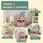 Bibliothèque étagère Multi-Rangement 3 étagères 2 niches Grand tiroir en bois Rose