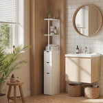 Meuble colonne salle de bain armoire de salle de bain avec tiroirs étagères ouvertes placard 15 x 33 x 136,8 cm blanc
