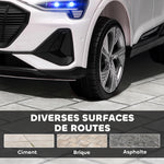 Voiture électrique enfants sous Licence Audi e-tron Sportback, véhicule électrique 12V Max. 5 Km/h avec télécommande 2,4G, phares LED, musique, klaxon, port USB, MP3, blanc