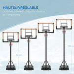 Panier de basket sur pied hauteur réglable 213 - 243 cm avec base de lestage roulettes panneau arrière robuste noir