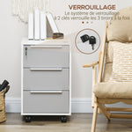 Caisson de bureau à roulettes avec 3 tiroirs et serrure pour dossiers 40 x 40 x 63,5 cm blanc et gris