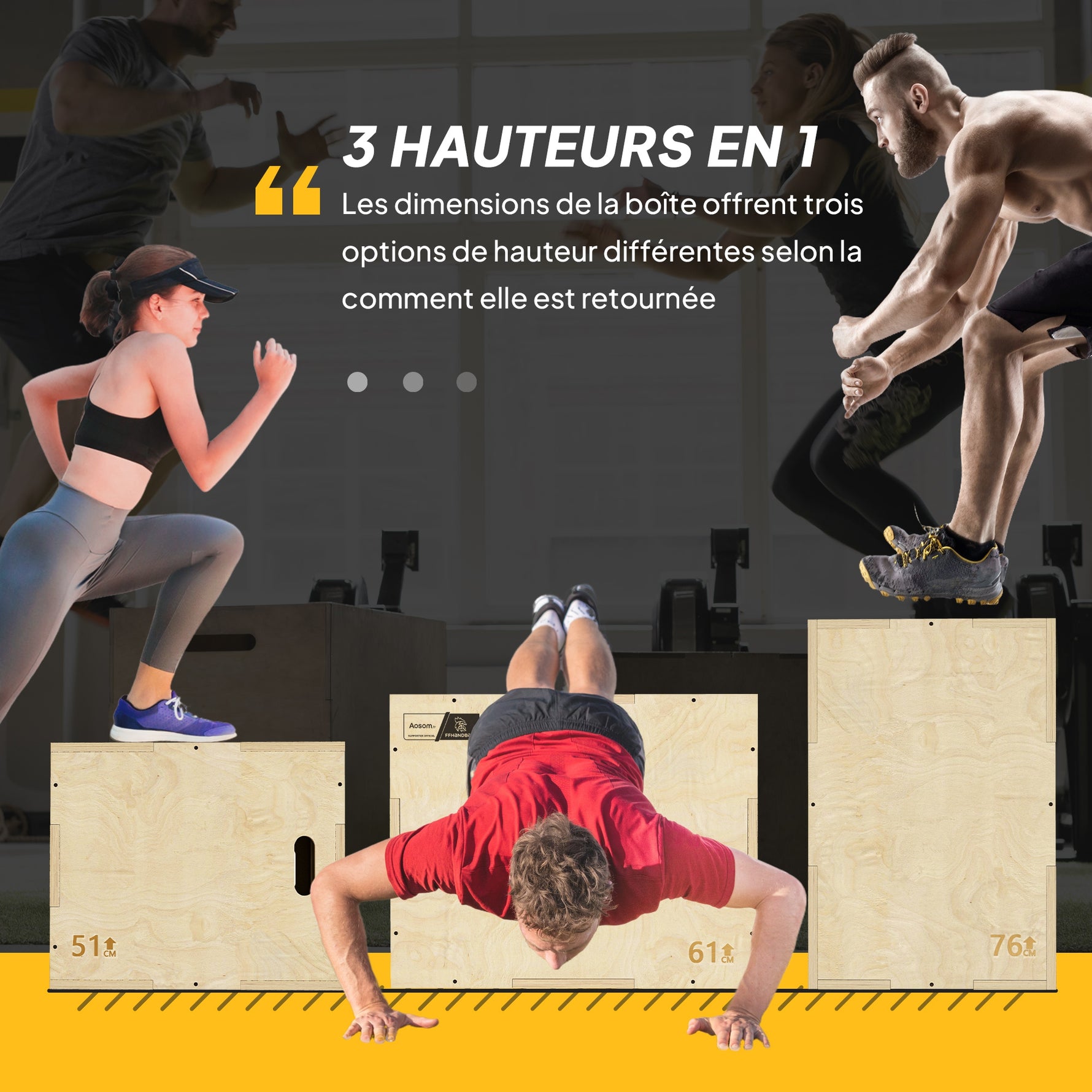 Box jump pliométrie 3 en 1 - Collaboration .fr x FFHandball - saut musculation fitness 61x51x76cm bois