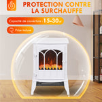 Cheminée électrique sur pied 1000/2000 W, fausse cheminée décorative avec effet flamme LED, blanc