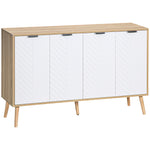 Buffet bas meuble de rangement 2 placards 4 portes motif chevrons étagères réglables 120 x 35 x 77,4 cm blanc