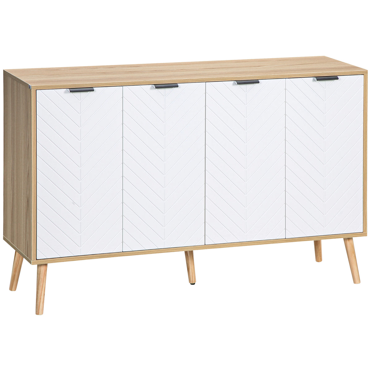 Buffet bas meuble de rangement 2 placards 4 portes motif chevrons étagères réglables 120 x 35 x 77,4 cm blanc