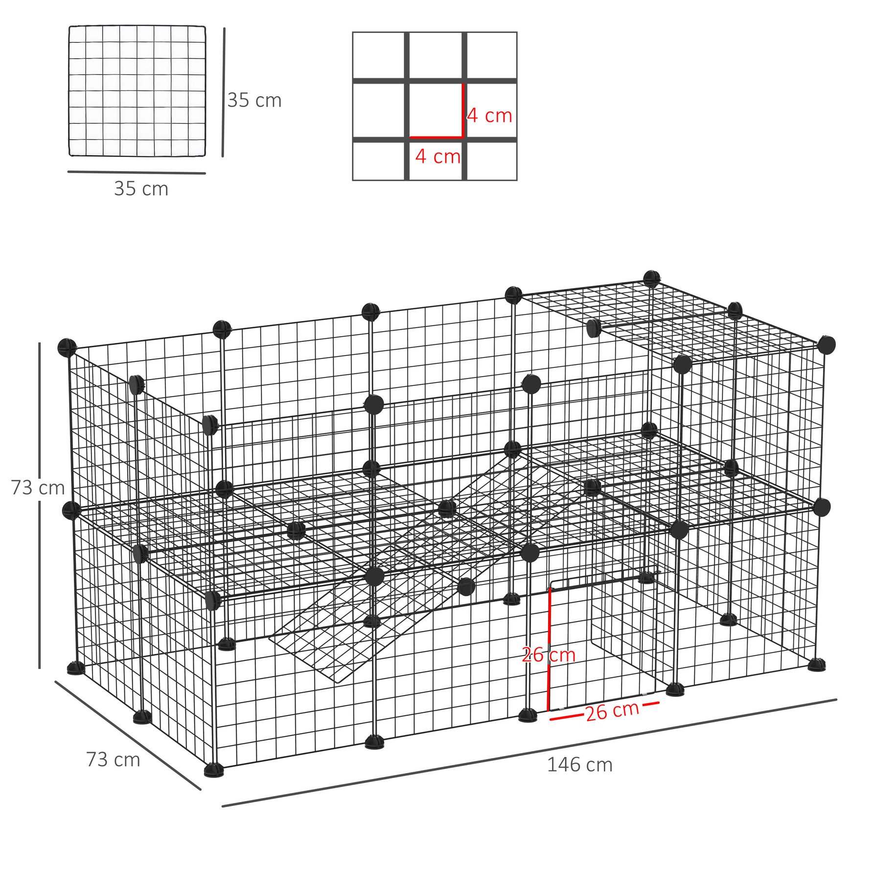 Cage parc clôture pour animaux domestiques enclos pour petits animaux modulable 2 niveaux 72 panneaux bords arrondis