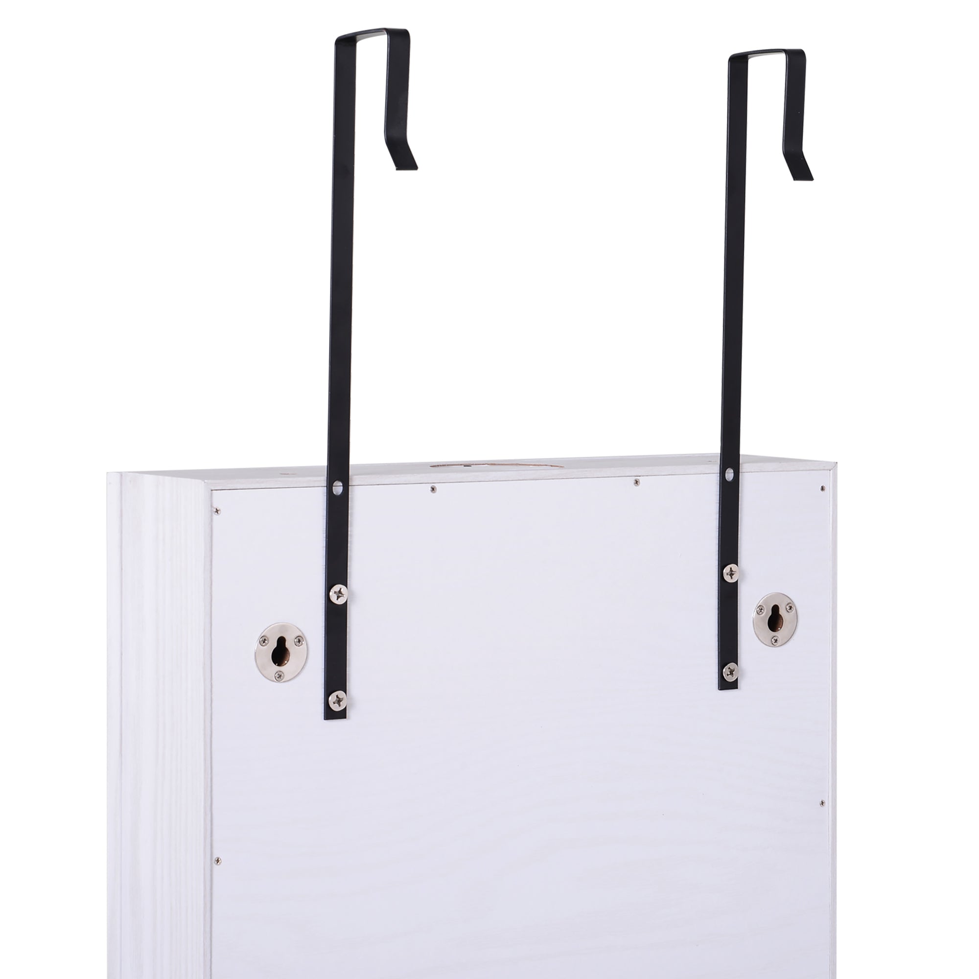 Armoire à bijoux suspendue au mur ou à la porte avec miroir, LED, 5 étagères, 2 tiroirs, 37x10x120cm, effet bois grisé