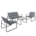 Salon de Jardin Ensemble de Terrasse en Acier et Textilène 4 Pièces avec Accoudoirs Corde Tressée Gris