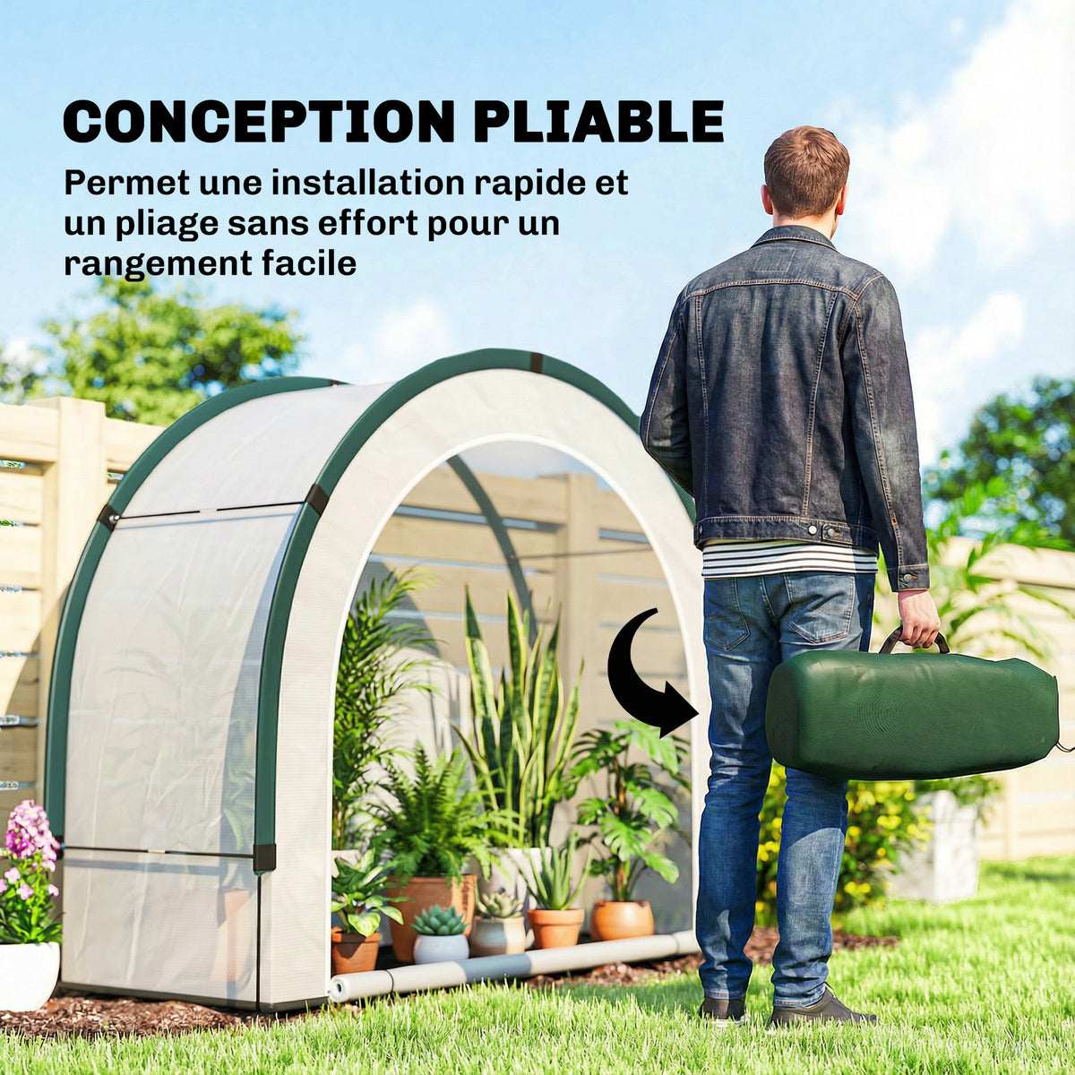 Serre de Jardin Pliable et Portable, Petite Serre de Balcon en Bâche PE et Porte Zippée, 200 x 80 x 164 cm, Vert