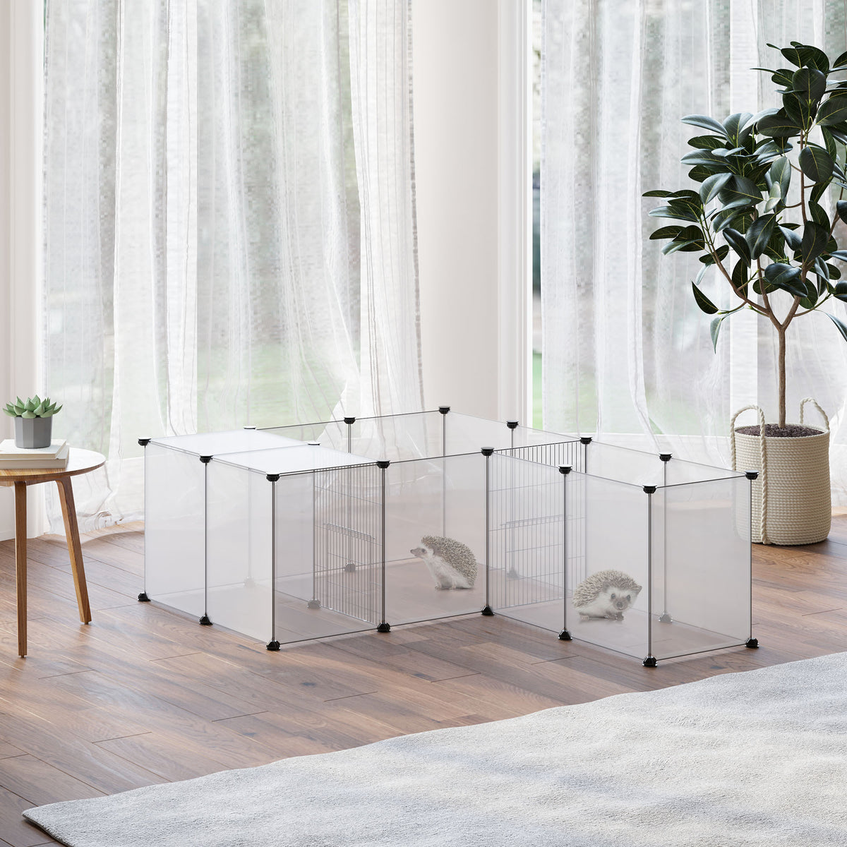Modulair dierenverblijf voor kleine huisdieren, 20 panelen voor cavia's en egels, 175 x 70 x 45 cm, wit