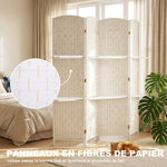 Paravent séparateur de pièce 4 panneaux 160 x170 cm avec 2 étagères, pliable, en bois