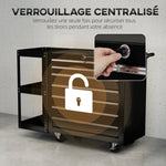 Servante d'Atelier en Acier à 7 Tiroirs, Chariot à Outils sur Roulettes avec Étagère Latérale Amovible, Noir