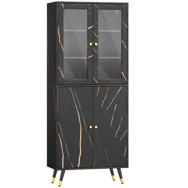 Bibliothèque, étagère à 6 niveaux, meuble de rangement 6 étagères ouvertes porte vitrée et placard 70 x 35 x 170 cm noir-0