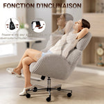 Chaise bureau ergonomique en velours, fauteuil de bureau avec dossier haut, appui-tête réglable et accoudoirs, gris
