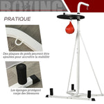 Support pour sac de frappe sur pieds autoportant 2 en 1 avec poire de vitesse 156 x 115 x 224 cm blanc