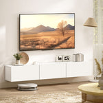 Meuble TV Suspendu 180 cm, Meuble télé pour téléviseur jusqu'à 82 Pouces 3 Portes Rabattables à Fermeture Douce, Blanc