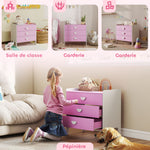 Commode pour enfants, commode rangement 3 tiroirs pour chambre d'enfant, crèche, salle de jeux, 60 x 40 x 60 cm, rose