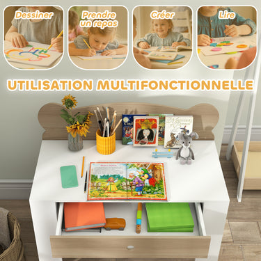 Bureau enfant avec chaise, table enfant et chaise avec tiroir et large plateau, 80 x 41 x 74,5 cm, bois naturel
