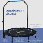 Trampoline de fitness gymnastique avec poignée réglable, pliable, 6 pieds, 28 ressorts Ø 102 cm, noir bleu