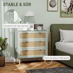Commode design bohème en rotin avec 3 tiroirs, meuble de rangement pour le salon, le couloir, l'entrée, vert olive