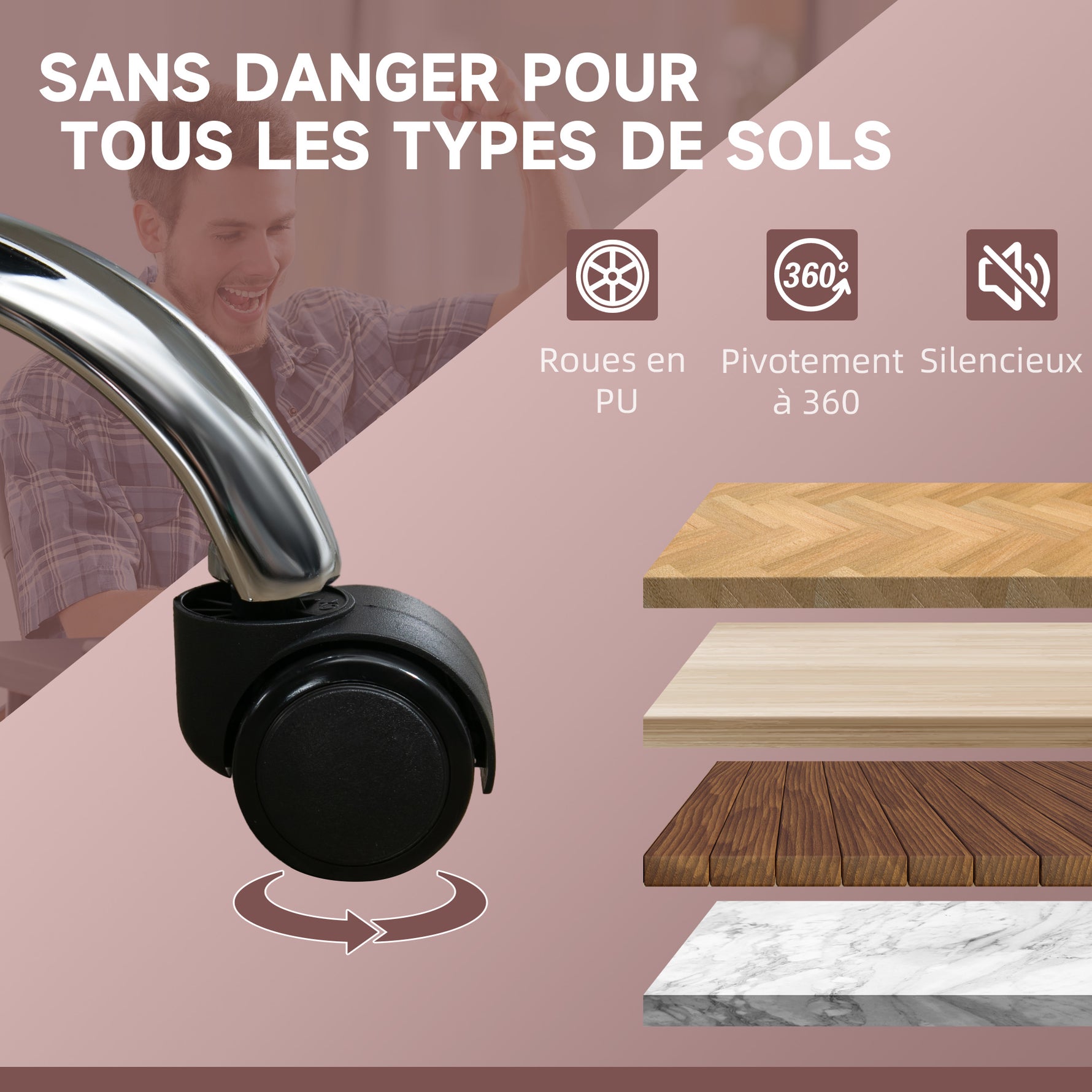 Fauteuil de bureau massant et chauffant hauteur réglable dossier inclinable télécommande repose-pieds rétractable rose