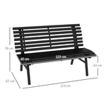 Banc de jardin extérieur 2 Places Assise Dossier à Lattes, en aluminium, dim. 123L x 67l x 79H cm, noir