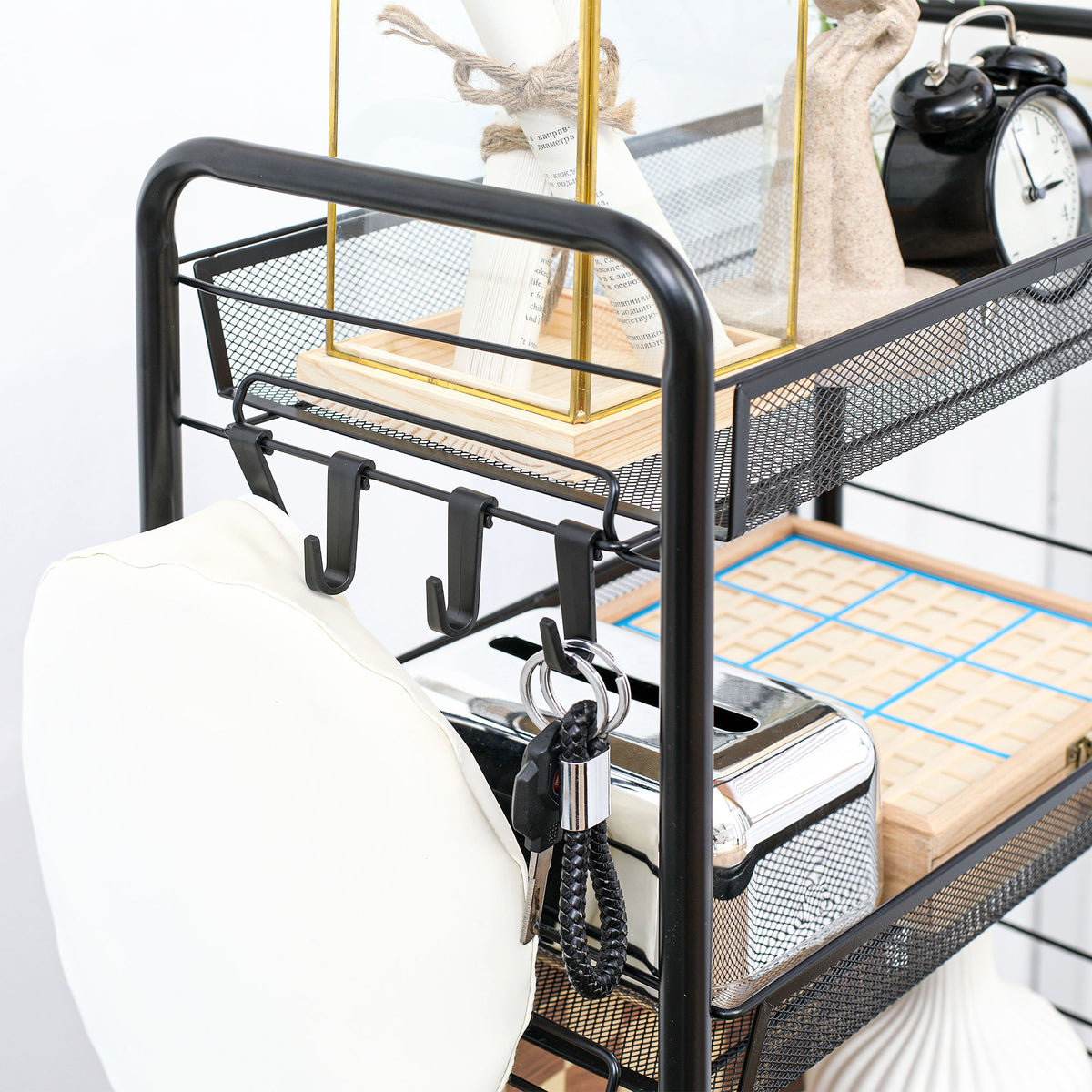 Chariot desserte de rangement à roulettes avec 5 paniers amovibles en acier, dim. 45L x 26.5l x 106H cm