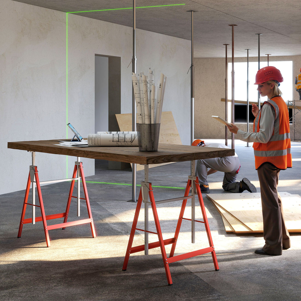 Lot de 2 tréteaux pliables télescopiques hauteur réglable 80-130 cm rouge