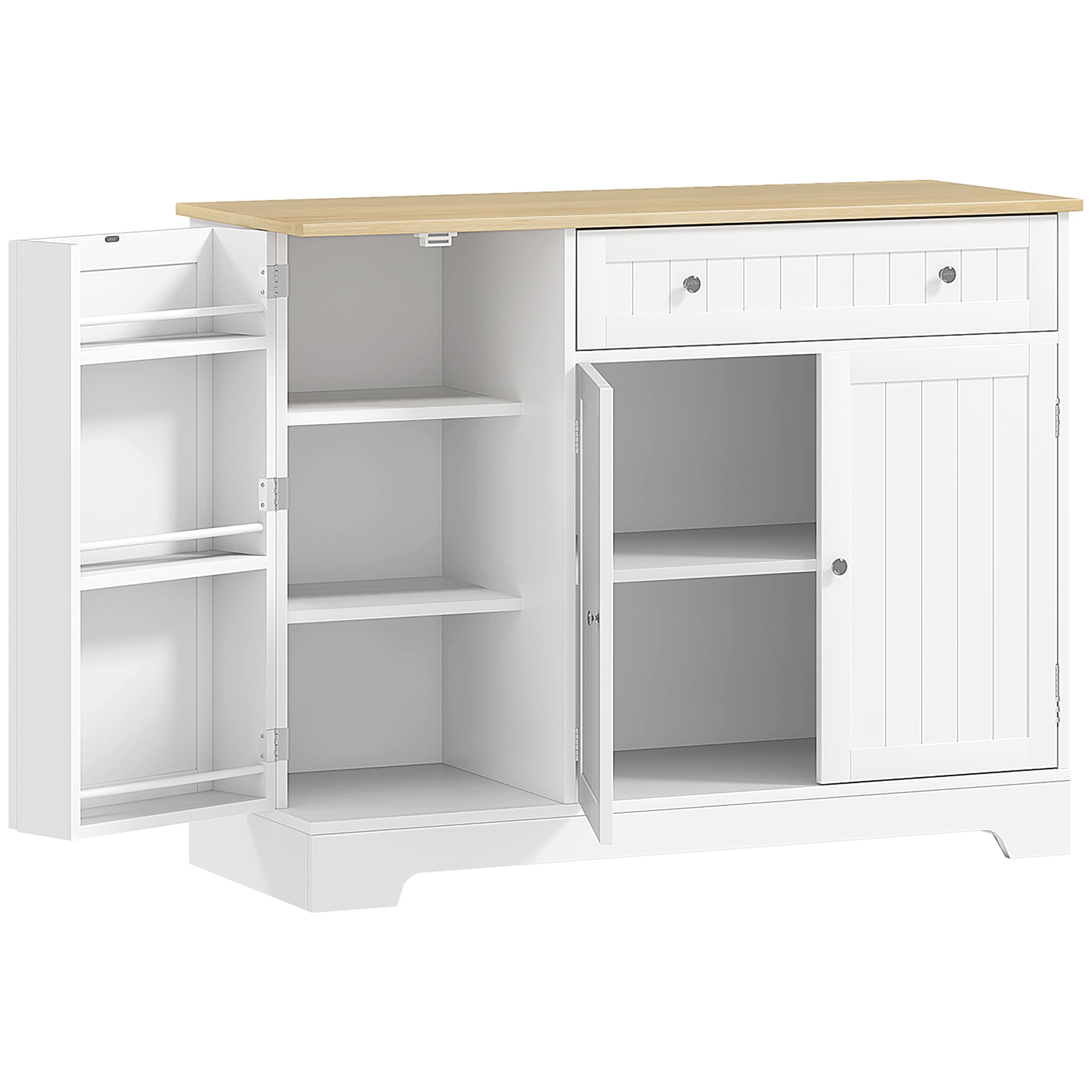 Küchenbuffet, Aufbewahrungsschrank mit 3 Türen, Schublade, Türregalen und verstellbarem Einlegeboden, 105x40x83cm, weiß