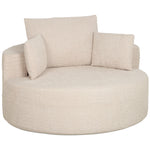 Pouf Canapé Rond en Chenille, Grande Assise, 2 Coussins, 1 Dossier, 1 Traversin, Charge 250kg, 130x130x82cm, Crème