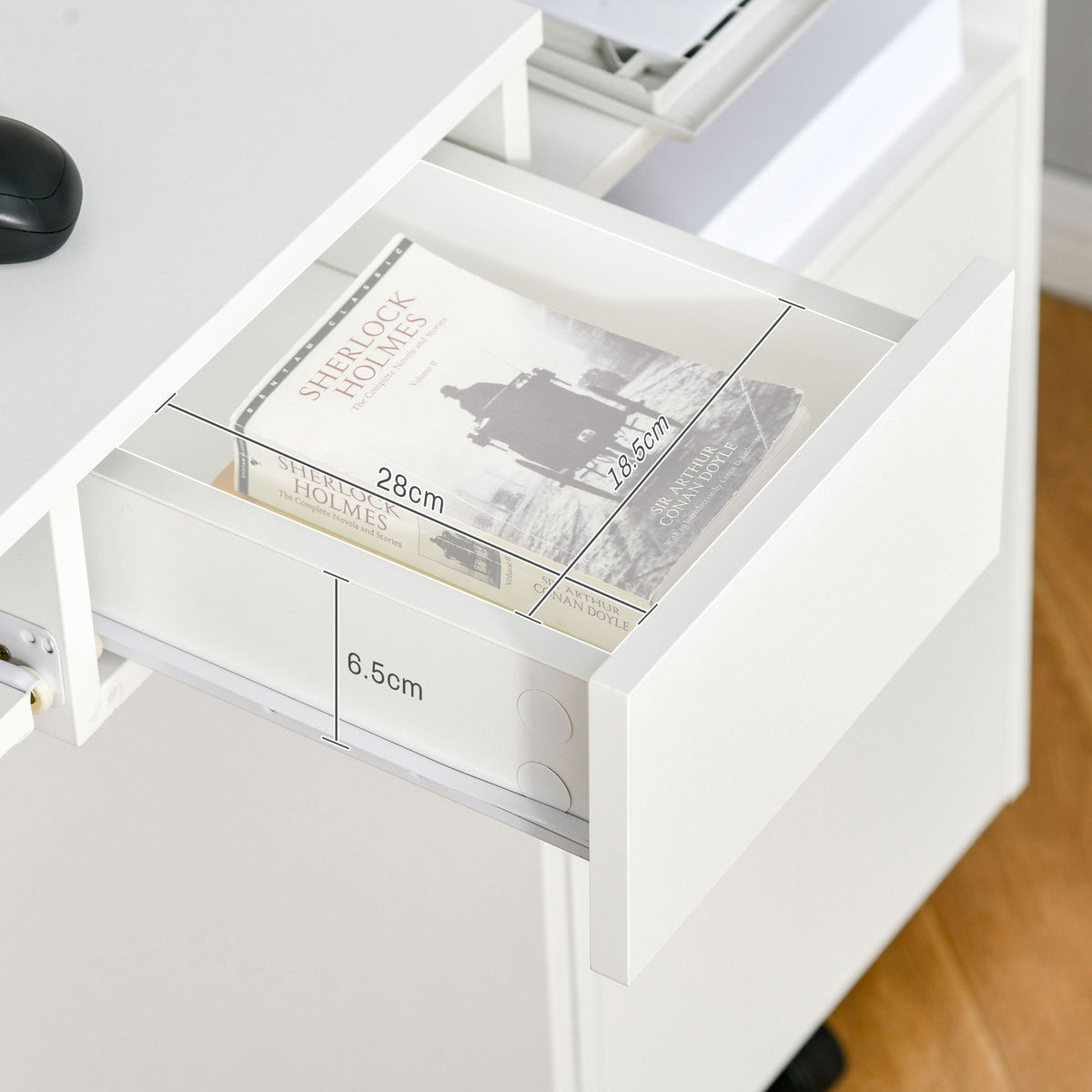 Scrivania per computer, 80 x 45 x 75 cm, scrivania con spazio di archiviazione, ripiano per tastiera e cassetto, bianco