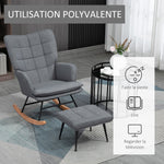 Fauteuil à bascule avec repose-pieds, rocking chair, assise large, dossier haut, coussin inclus, 64 x 89 x 90 cm, gris