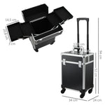 Valise trolley maquillage mallette cosmétique vanity poignée télescopique réglable 34L x 24l x 52H cm alu. noir