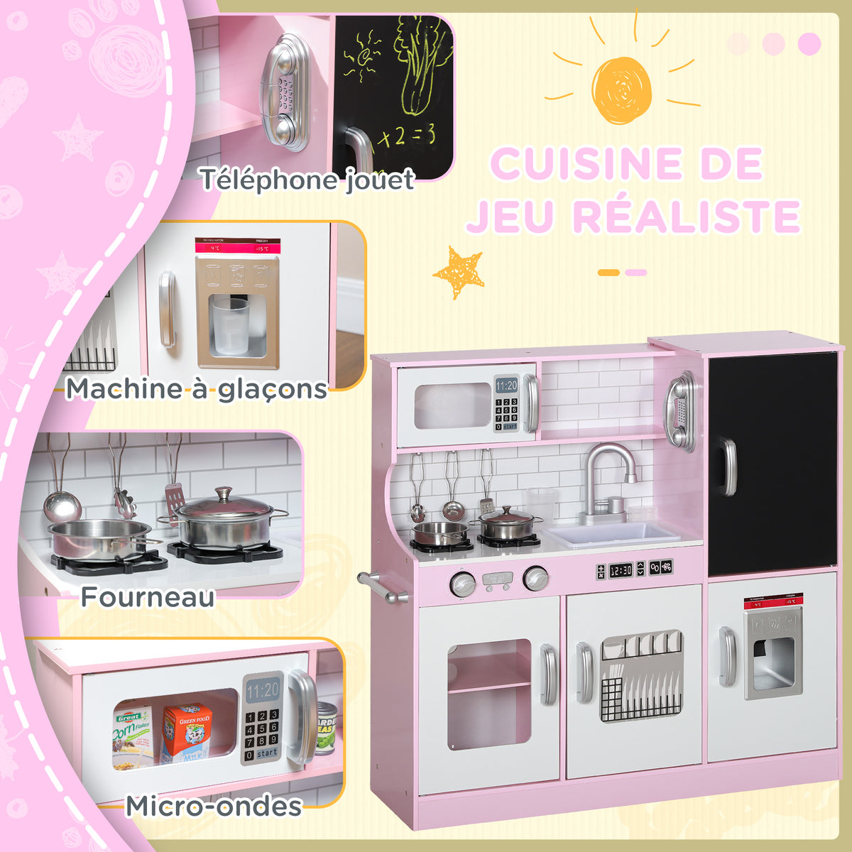 Cuisine enfant jouet d'imitation pour enfant - dinette enfant de 3-8 ans, rose