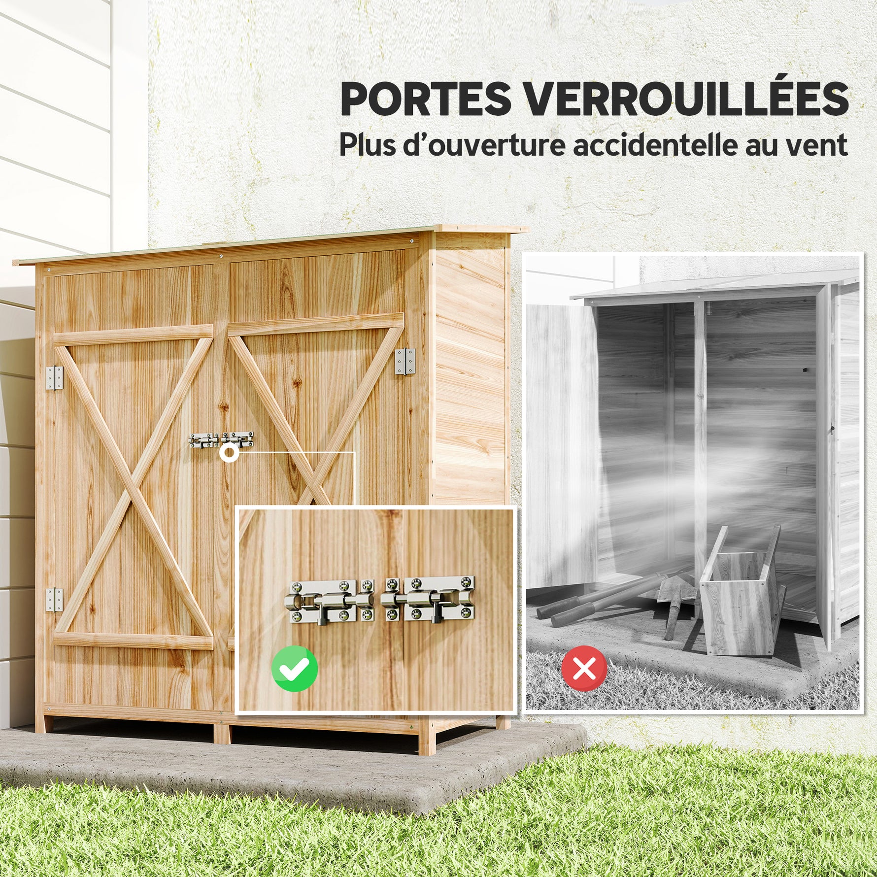 Abri de jardin en bois armoire de jardin en bois avec table, toit en asphalte, 140 x 75 x 157 cm, effet bois naturel