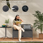 Gartenbank für 2 Personen, 160L Stauraumbank aus PE-Rattan mit Sitzkissen und 2 Kissen, 112 x 62 x 82 cm, Grau