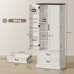 Buffet haut cuisine, armoire de cuisine, LED à capteur, 2 portes, tiroirs et étagères réglables, 76x39,5x183cm, blanc